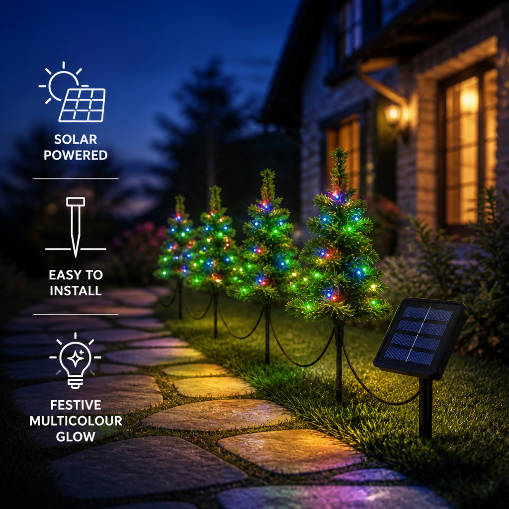 Solar Christmas Tree Stake Lights with Multicolor LEDs