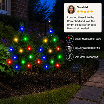 Solar Christmas Tree Stake Lights with Multicolor LEDs