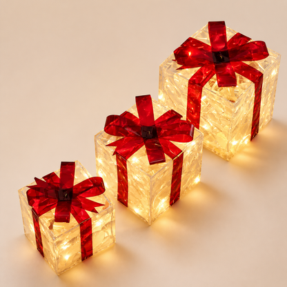 LED Light-Up Christmas Gift Box Decoration Set of 3