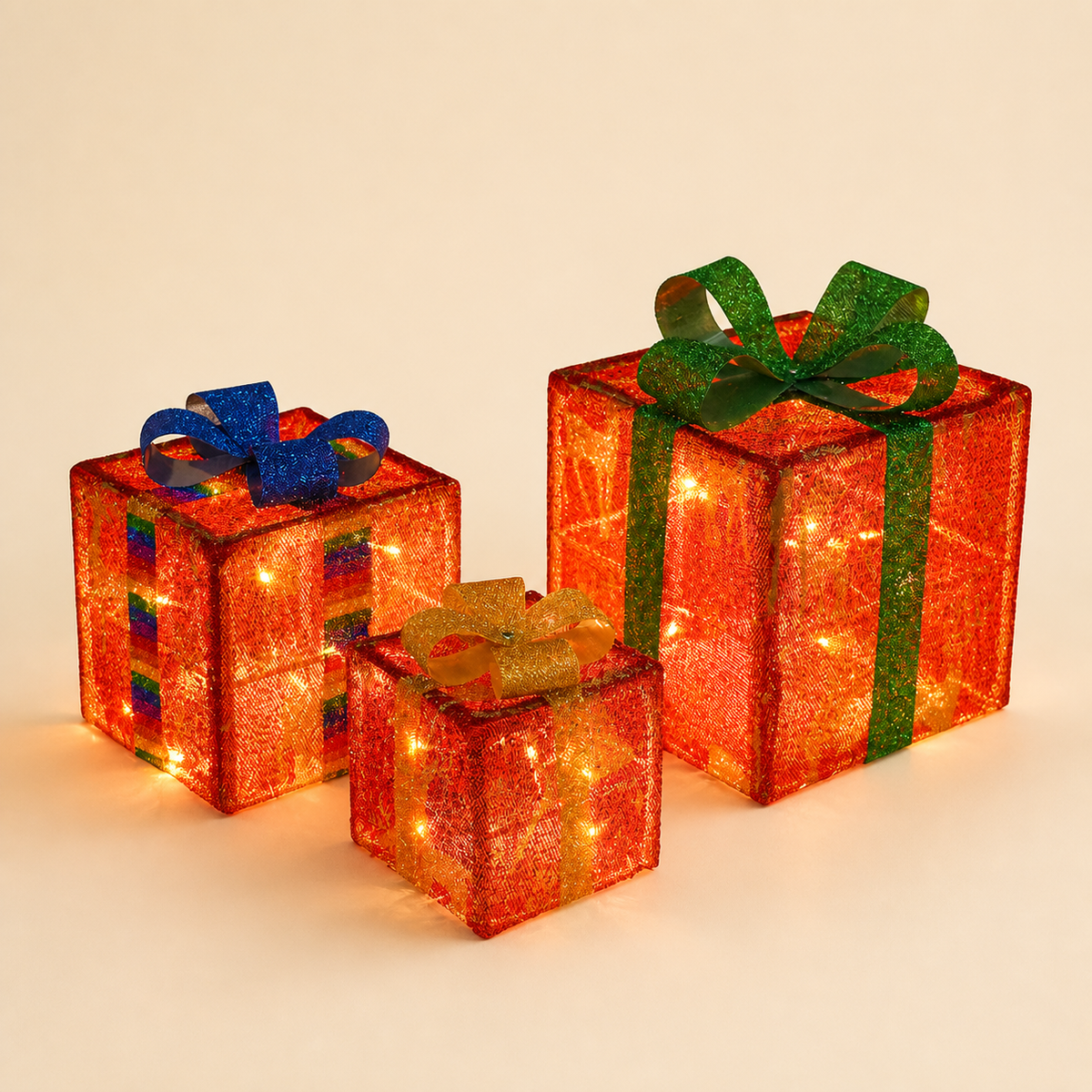 LED Light-Up Christmas Gift Box Decoration Set of 3
