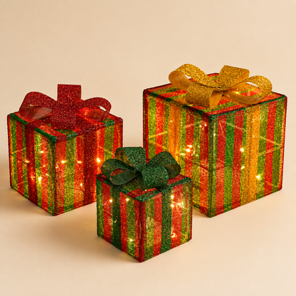 LED Light-Up Christmas Gift Box Decoration Set of 3