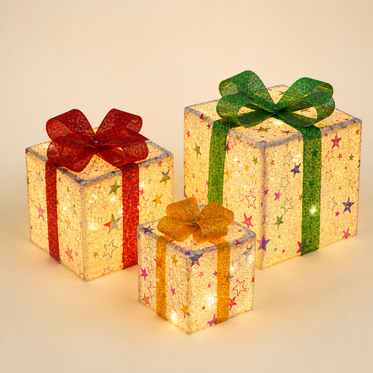 LED Light-Up Christmas Gift Box Decoration Set of 3