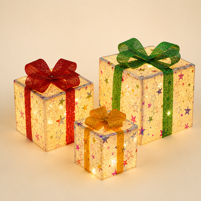 LED Light-Up Christmas Gift Box Decoration Set of 3