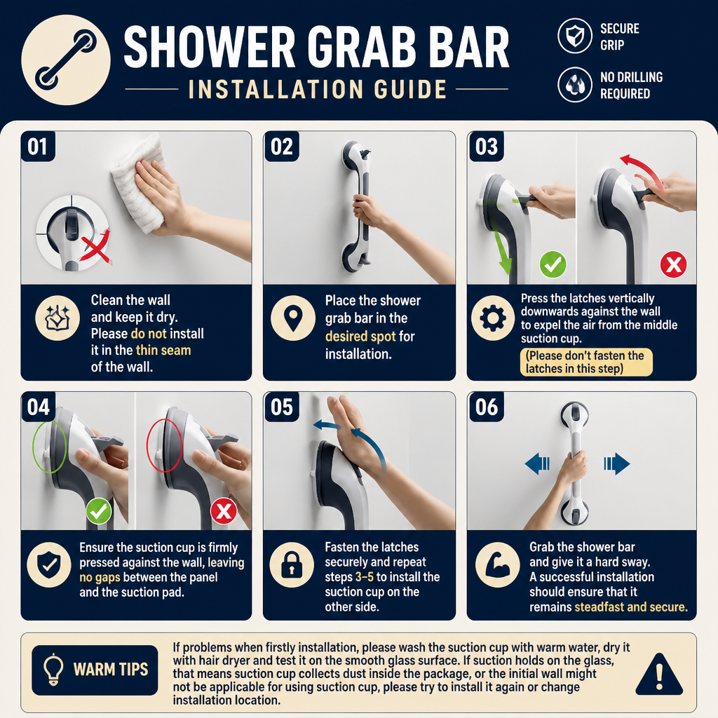Heavy-Duty Suction Cup Safety Grab Bar – Anti-Slip Bathroom Support Handle
