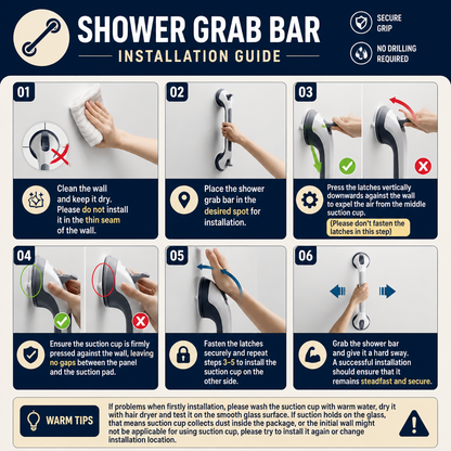 Heavy-Duty Suction Cup Safety Grab Bar – Anti-Slip Bathroom Support Handle