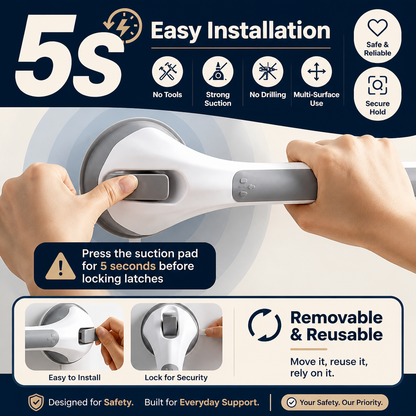 Heavy-Duty Suction Cup Safety Grab Bar – Anti-Slip Bathroom Support Handle
