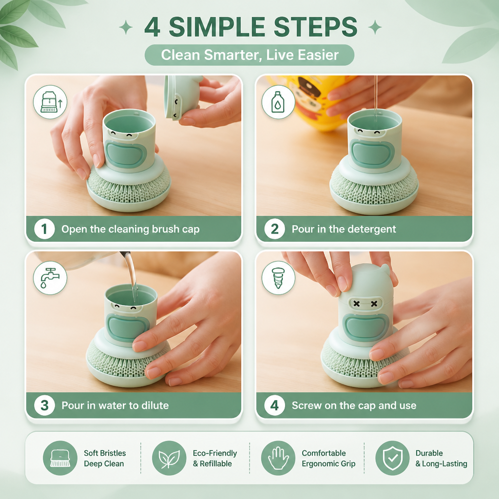 Cute Dish Brush with Built-In Soap Dispenser