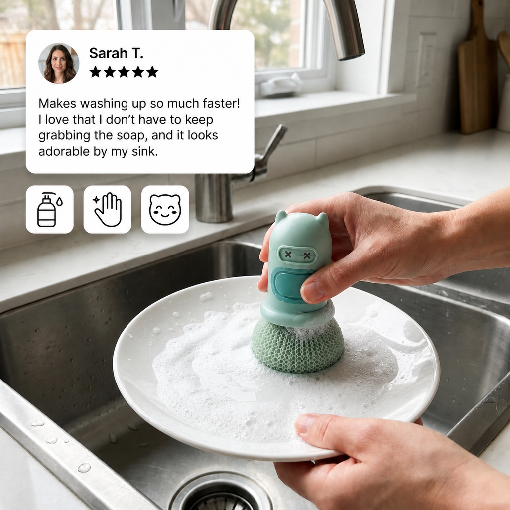 Cute Dish Brush with Built-In Soap Dispenser