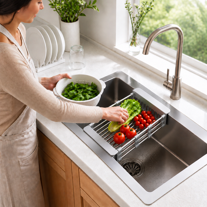 Adjustable Over-the-Sink Dish Drying Rack & Produce Drainer