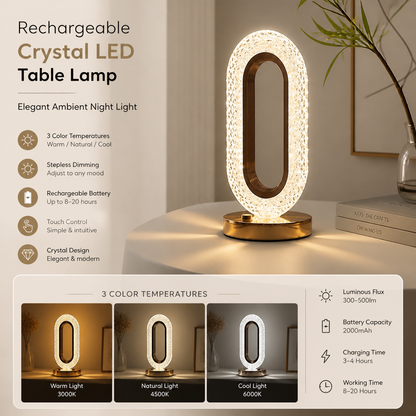 Rechargeable Crystal LED Table Lamp – Elegant Ambient Night Light