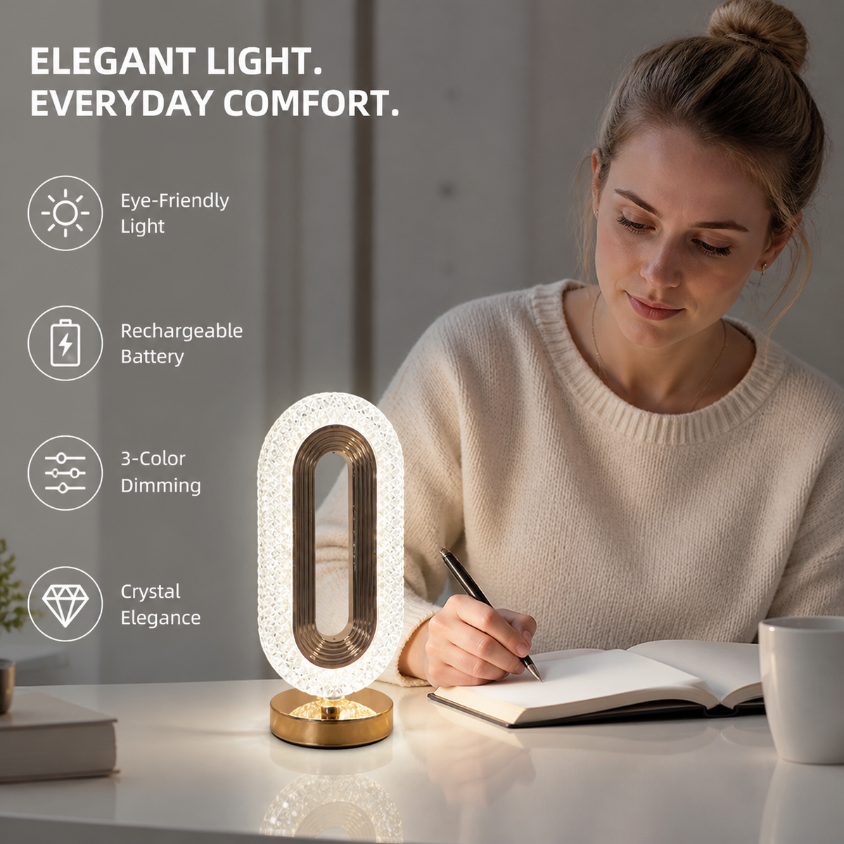 Rechargeable Crystal LED Table Lamp – Elegant Ambient Night Light