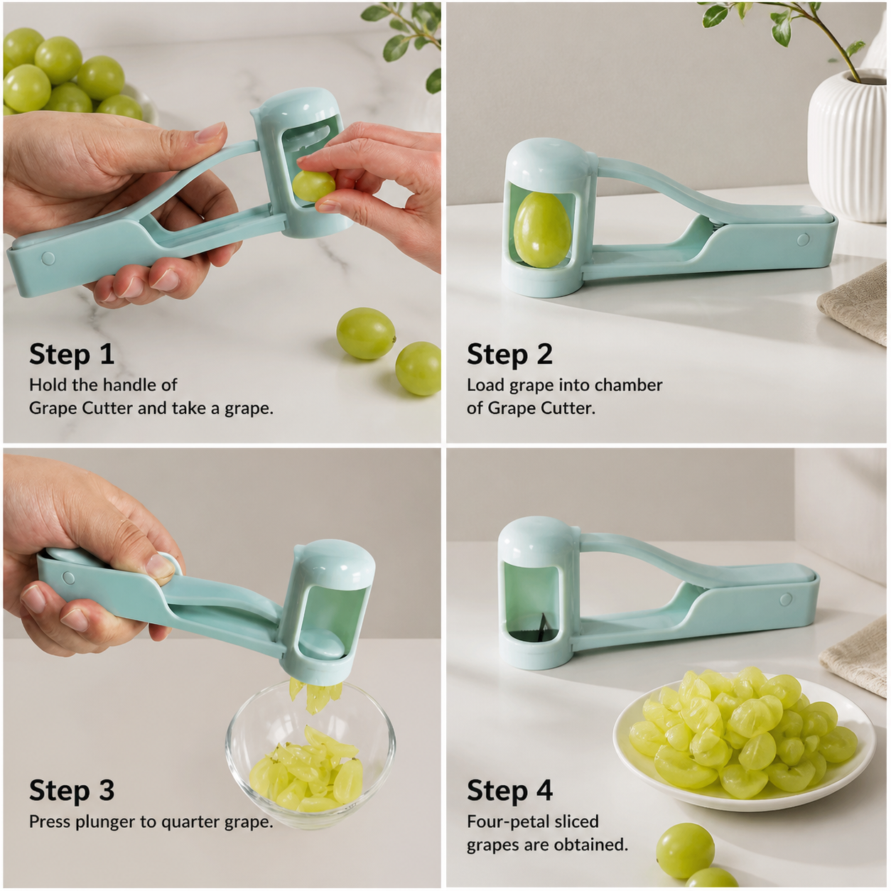 Stainless Steel Grape & Cherry Tomato Cutter – Safe One-Press Quarter Slicer for Toddlers & Kids