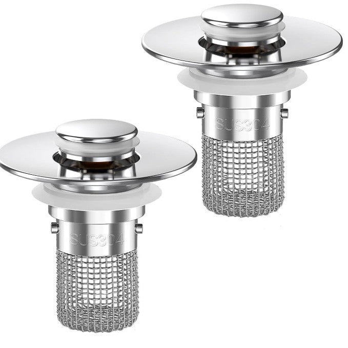 Universal Pop-Up Bathroom Sink Drain Stopper with Hair Catcher & Stainless Steel Filter Basket