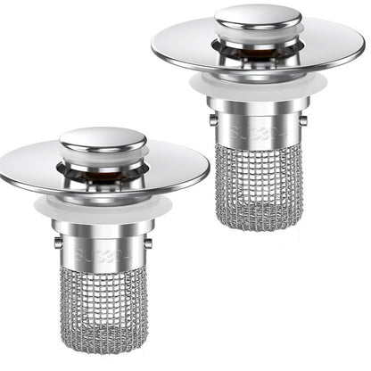 Universal Pop-Up Bathroom Sink Drain Stopper with Hair Catcher & Stainless Steel Filter Basket