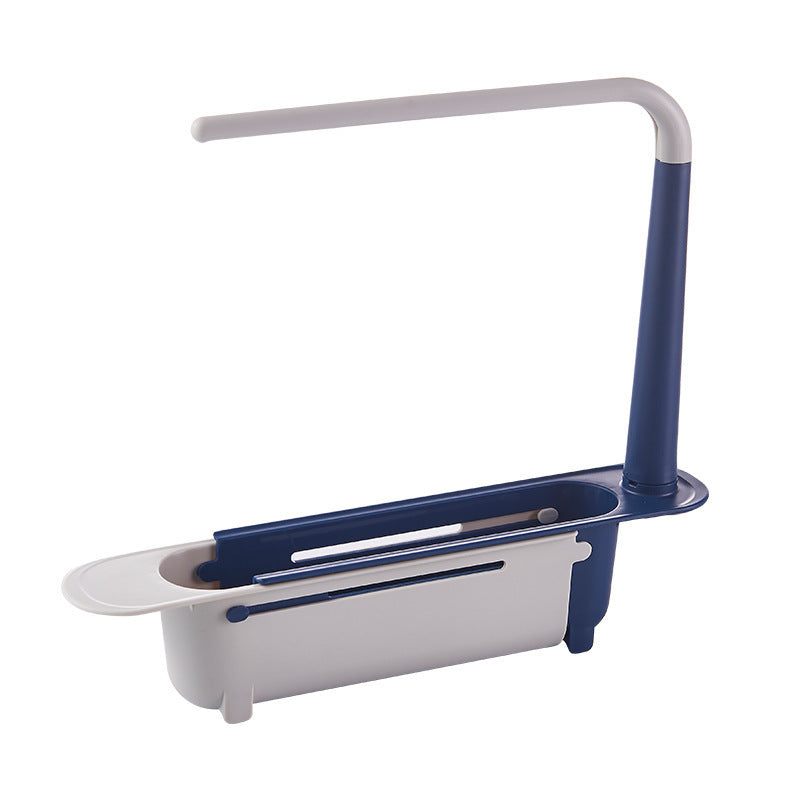 Adjustable Telescopic Sink Organizer with Drainage Basket & Towel Bar
