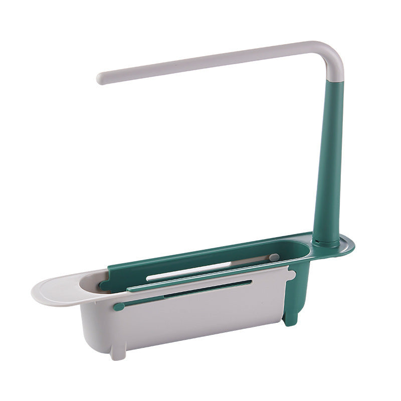 Adjustable Telescopic Sink Organizer with Drainage Basket & Towel Bar