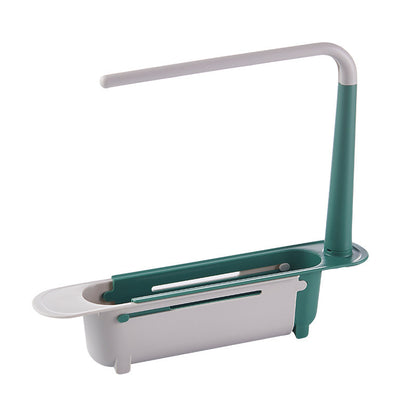 Adjustable Telescopic Sink Organizer with Drainage Basket & Towel Bar