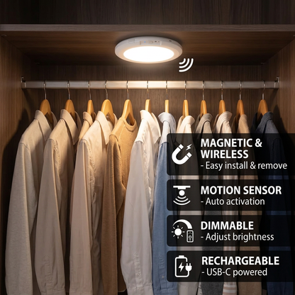 Dimmable rechargeable ceiling light with motion sensor – magnetic & wireless