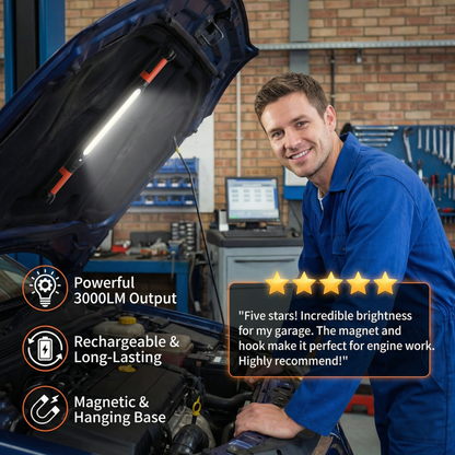 LED Work Light 3000LM – Rechargeable, Magnetic Base & Hanging Hook