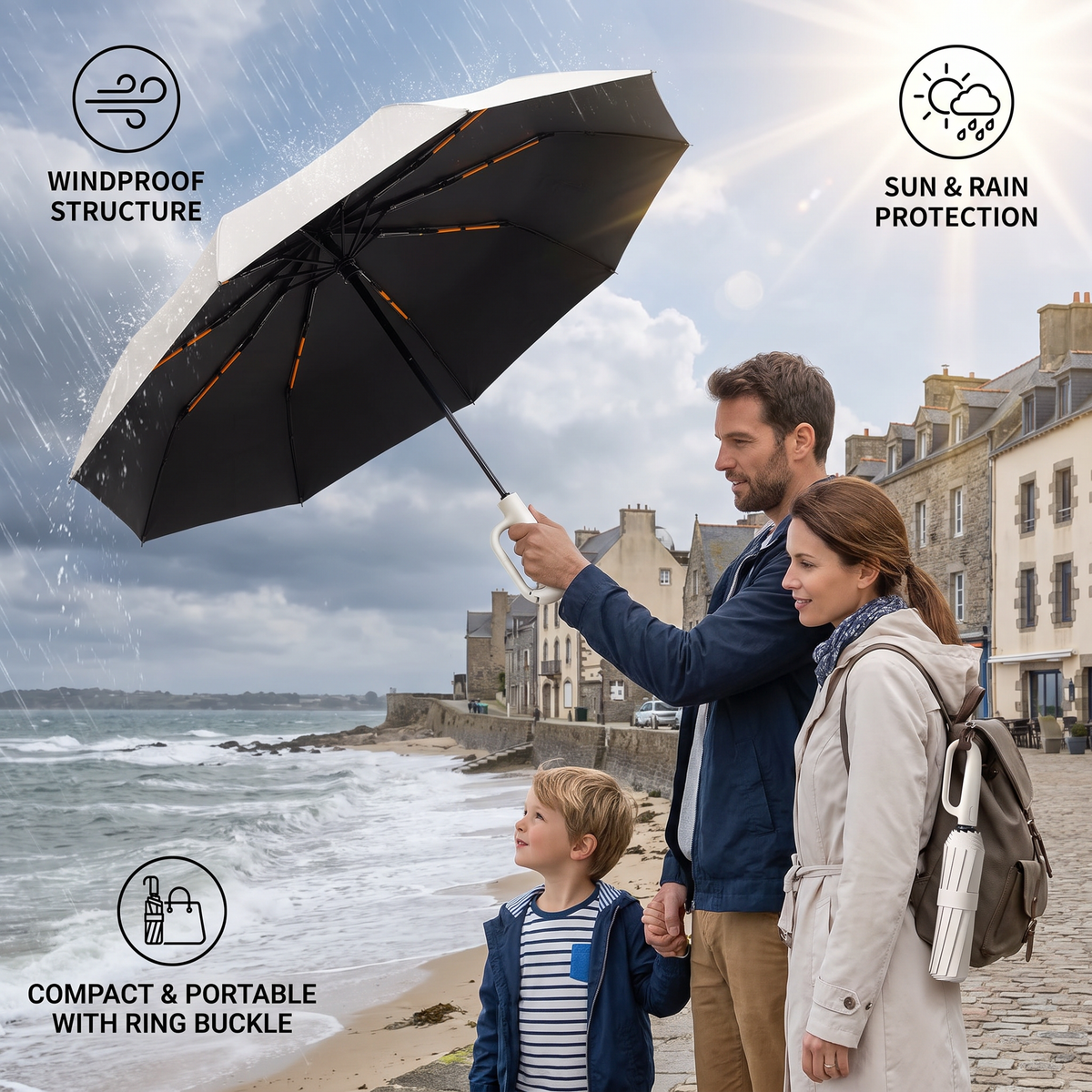 Premium Automatic Folding Umbrella for Sun & Rain – Compact & Windproof