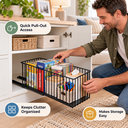Space-Saving Pull-Out Carbon Steel Storage Basket & Cabinet Organizer
