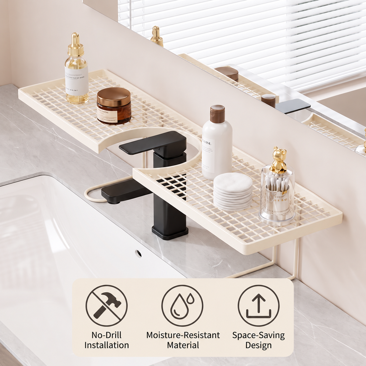 No-Drill Moisture-Resistant Bathroom Countertop Organizer Shelf