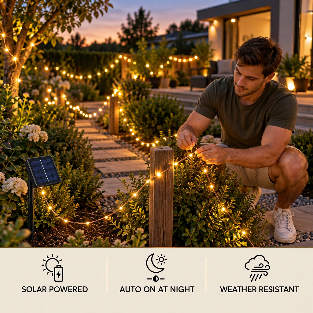 Solar Outdoor String Lights with LEDs & 8 Lighting Modes