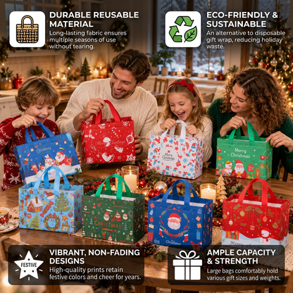 Reusable Christmas Gift Bags with Handles – Assorted Holiday Designs