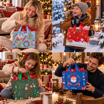 Reusable Christmas Gift Bags with Handles – Assorted Holiday Designs