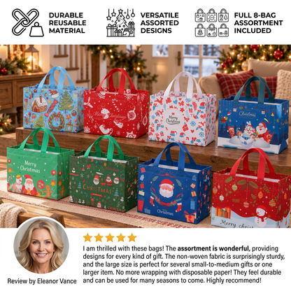Reusable Christmas Gift Bags with Handles – Assorted Holiday Designs