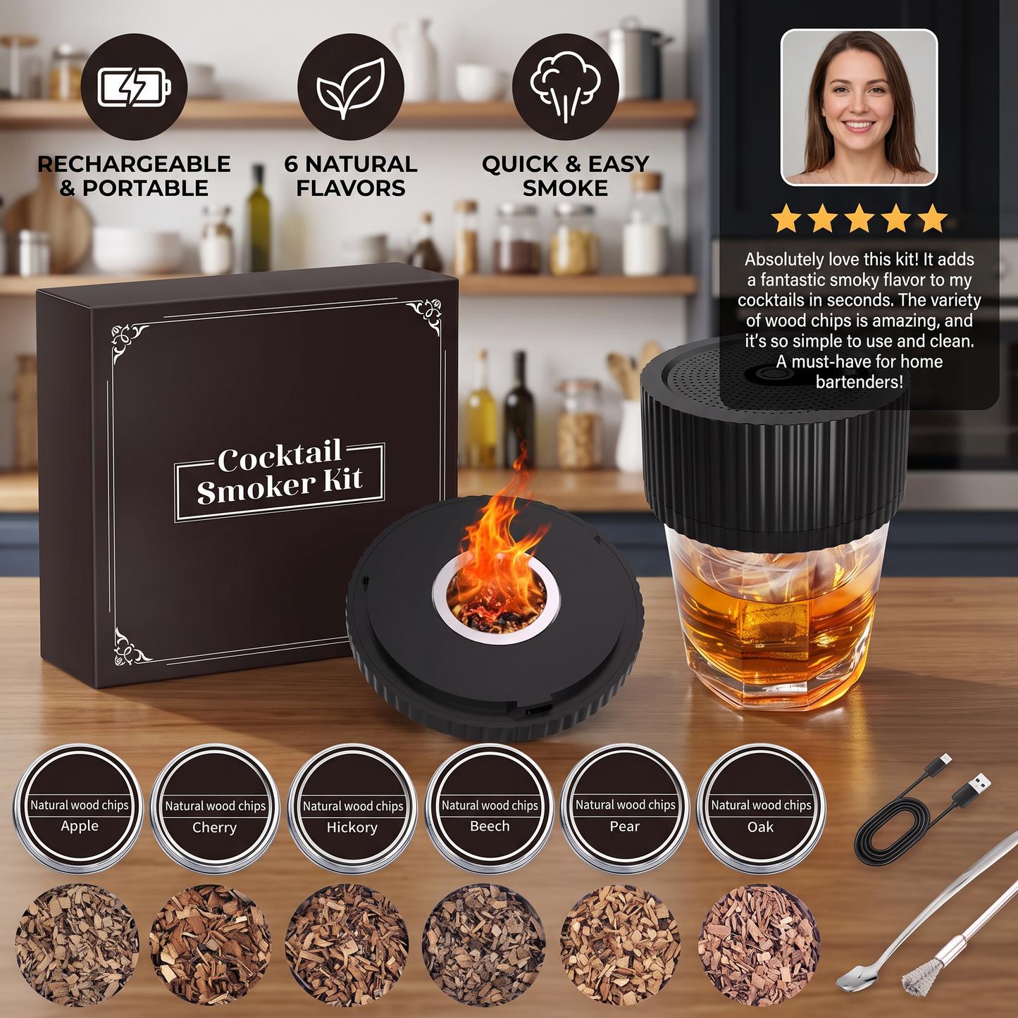 Electric Cocktail Smoker Kit - Rechargeable