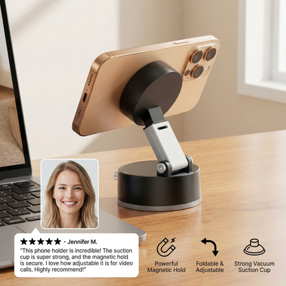 Magnetic Phone Holder with Vacuum Suction Cup – Foldable & Double-Sided, Universal for All Smartphones
