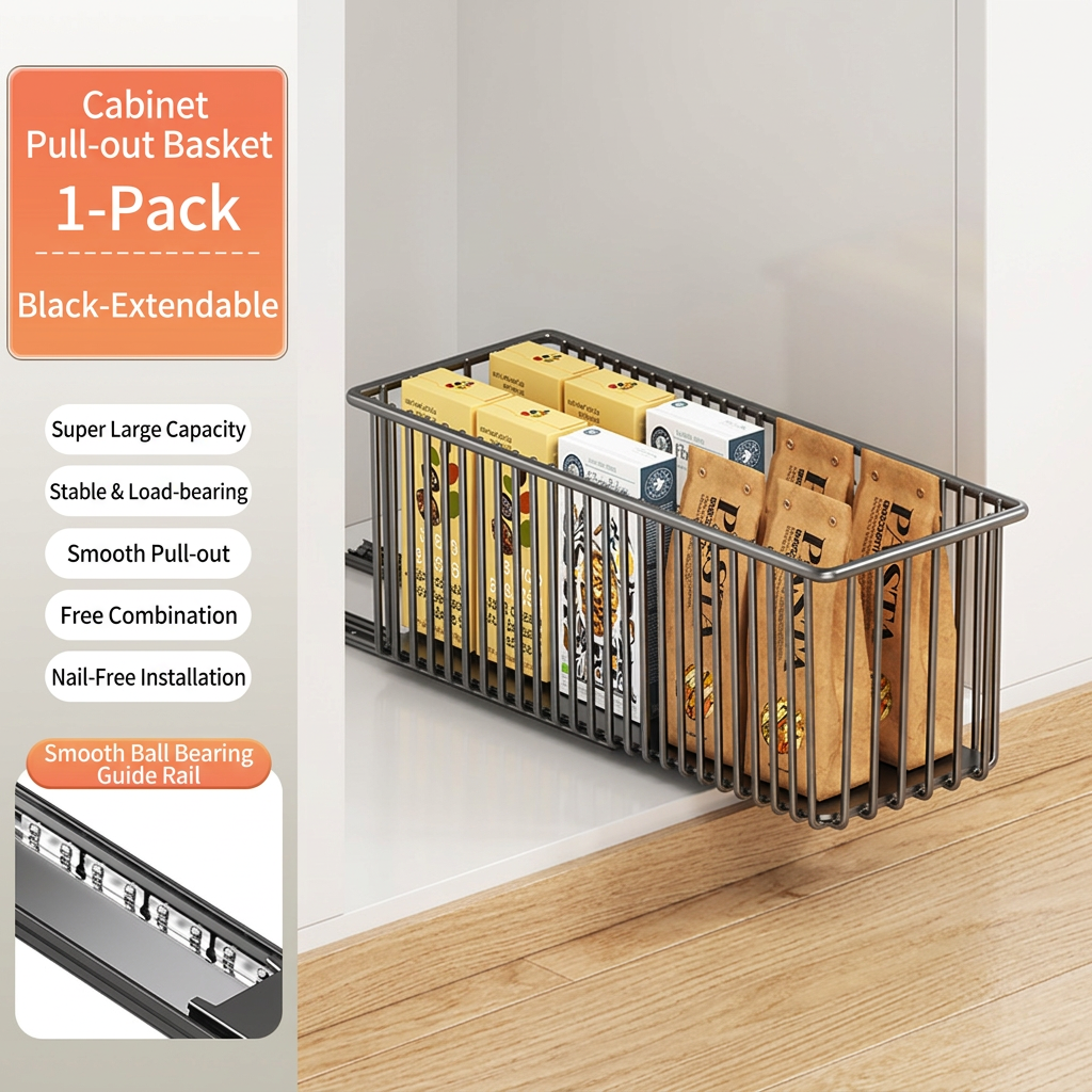 Space-Saving Pull-Out Carbon Steel Storage Basket & Cabinet Organizer