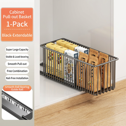 Space-Saving Pull-Out Carbon Steel Storage Basket & Cabinet Organizer
