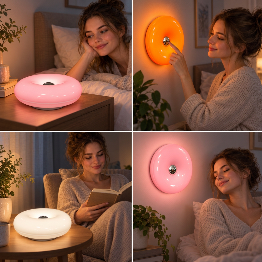 Retro Donut-Shaped LED Lamp with Cozy Ambient Glow