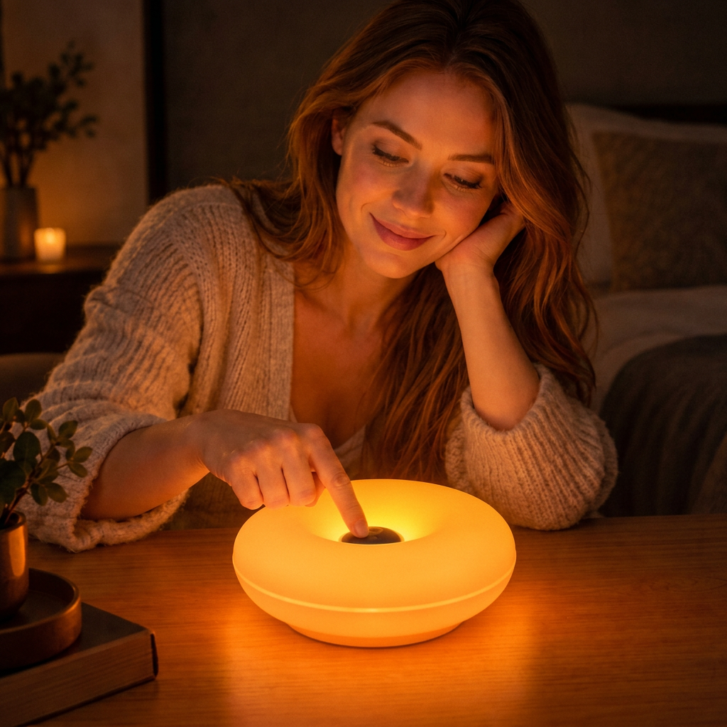 Retro Donut-Shaped LED Lamp with Cozy Ambient Glow