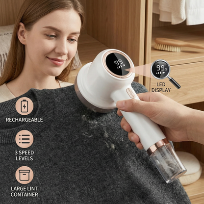 Electric Lint Remover with LED Display – Rechargeable Fabric Shaver with 3 Speed Levels & Large Lint Container