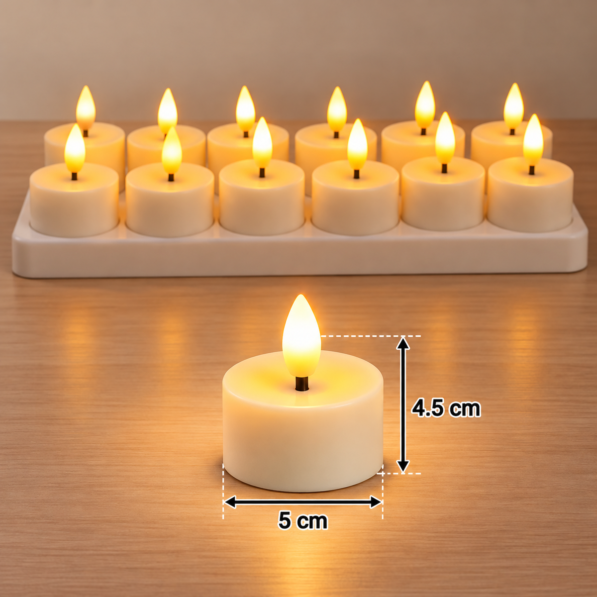 12-Piece Rechargeable LED Flameless Tea Light Candle Set with USB-C Charging Station, Remote Control & Timer