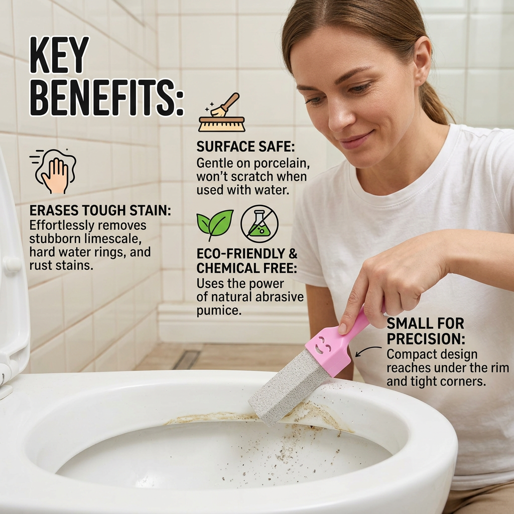 Extra-Long Handle Pumice Stone Toilet Cleaner for Limescale & Stubborn Stains