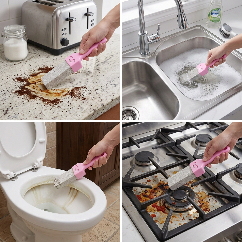 Extra-Long Handle Pumice Stone Toilet Cleaner for Limescale & Stubborn Stains