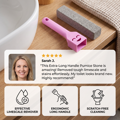 Extra-Long Handle Pumice Stone Toilet Cleaner for Limescale & Stubborn Stains