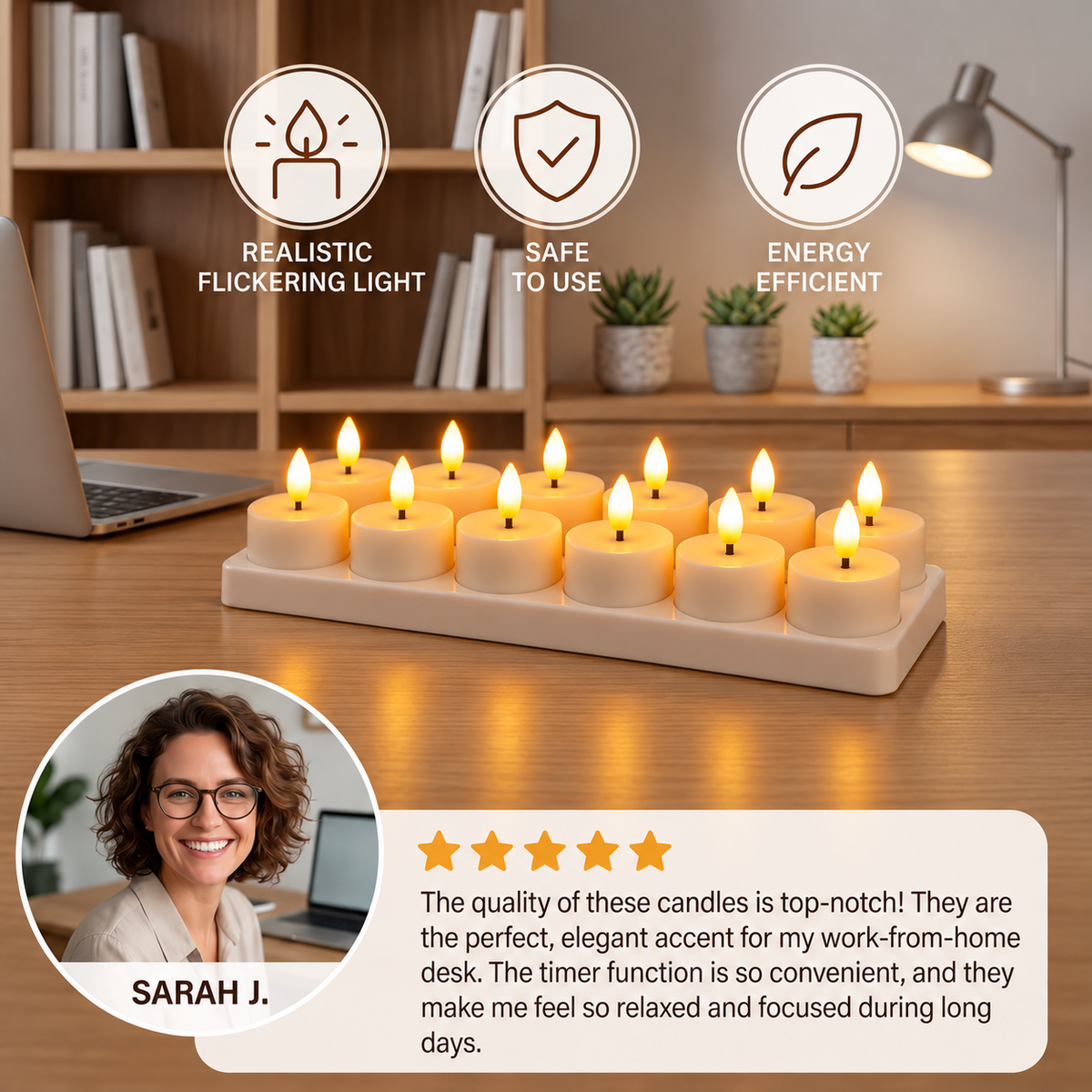 12-Piece Rechargeable LED Flameless Tea Light Candle Set with USB-C Charging Station, Remote Control & Timer
