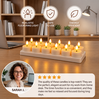 12-Piece Rechargeable LED Flameless Tea Light Candle Set with USB-C Charging Station, Remote Control & Timer