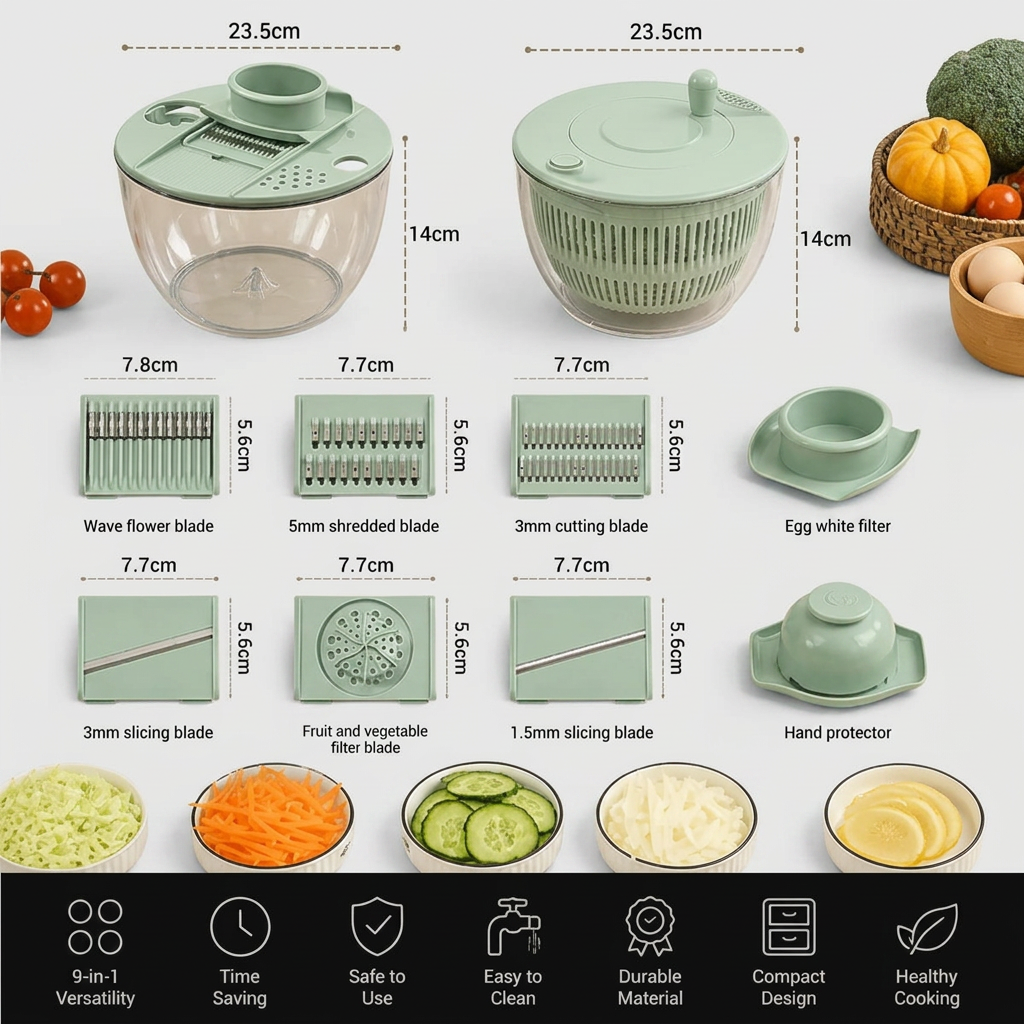 9-in-1 Manual Spinner & Slicer Vegetable and Salad Prep Set