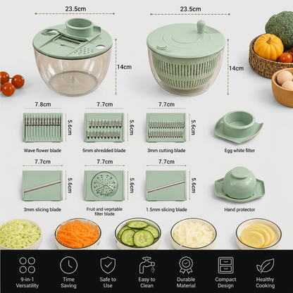 9-in-1 Manual Spinner & Slicer Vegetable and Salad Prep Set