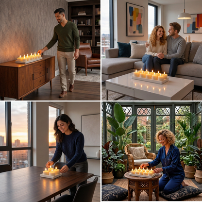 12-Piece Rechargeable LED Flameless Tea Light Candle Set with USB-C Charging Station, Remote Control & Timer