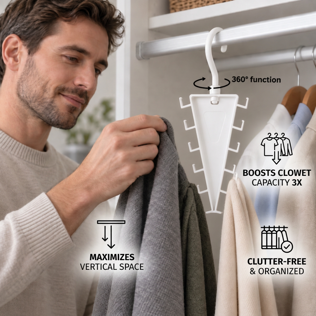 V-Shaped 12-Hook Space-Saving Closet Organizer with 360° Rotating Hanger