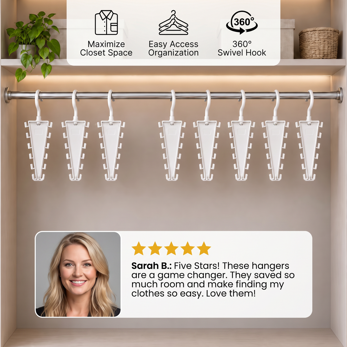 V-Shaped 12-Hook Space-Saving Closet Organizer with 360° Rotating Hanger