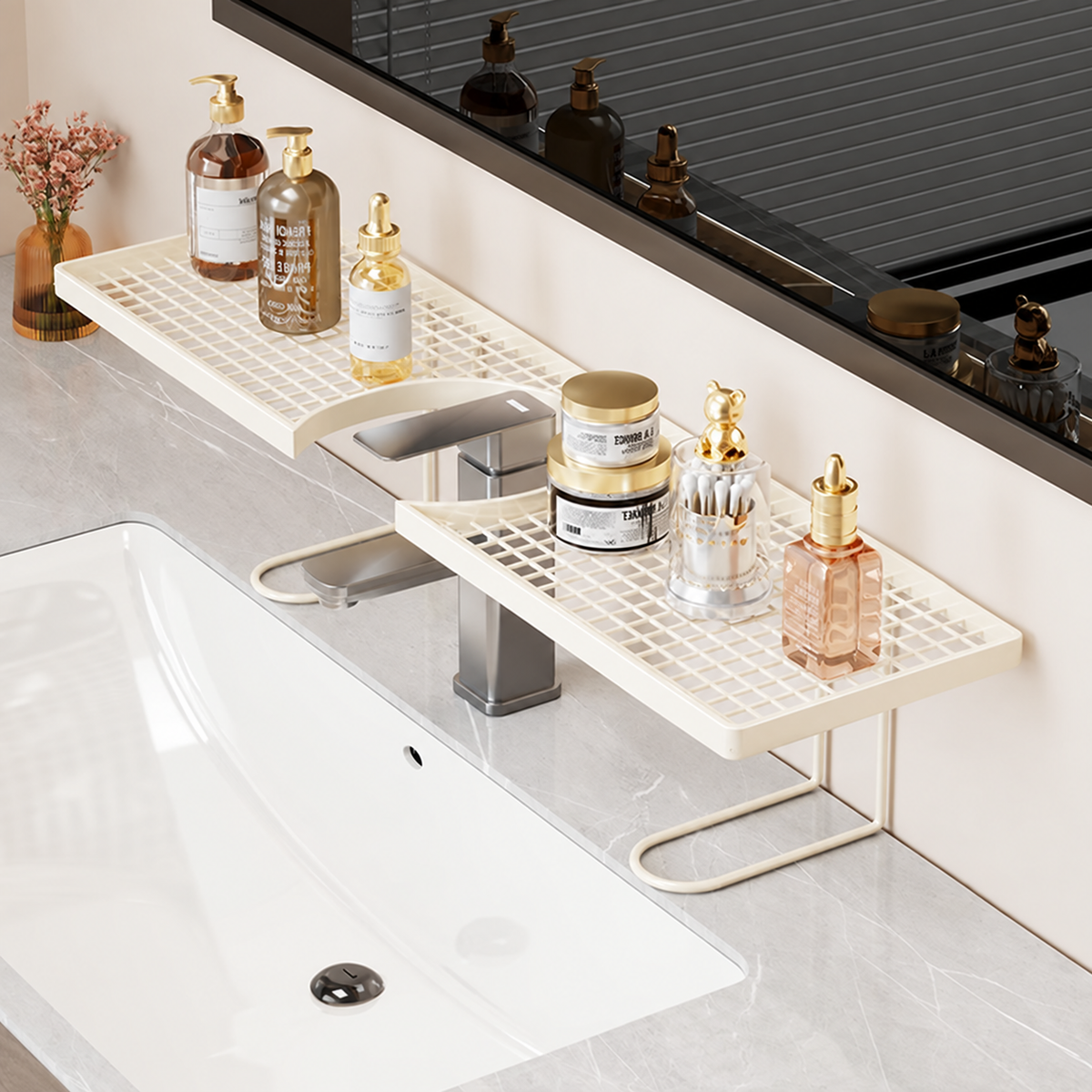 No-Drill Moisture-Resistant Bathroom Countertop Organizer Shelf